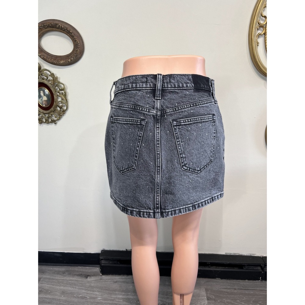 Abercrombie & Fitch High Rise Rhinestone Embellished Black Denim Skirt Size 27 - Picture 3 of 9